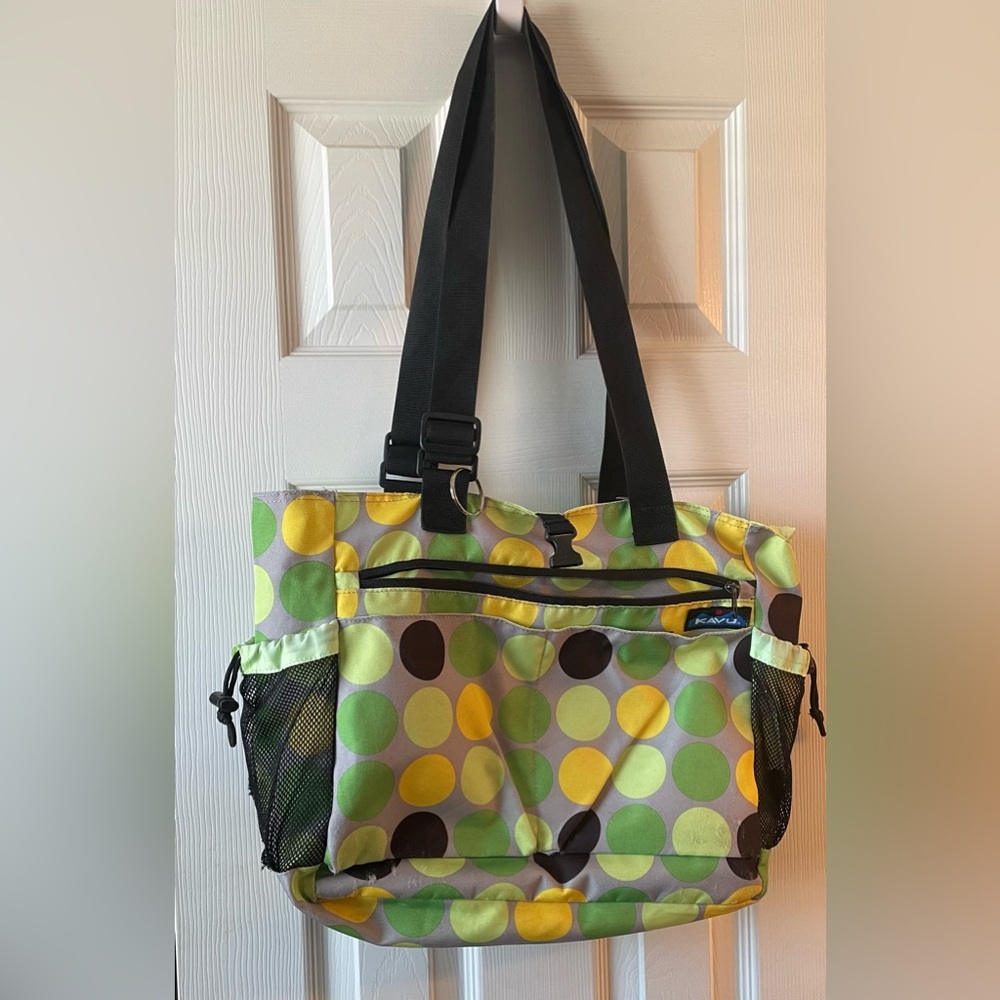 Kavu Colorful Polka Dot Tote - Green, Yellow, Black